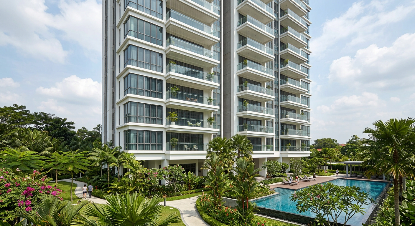 Modern Malaysian condominium tower with invisible grill installed on multiple balconies