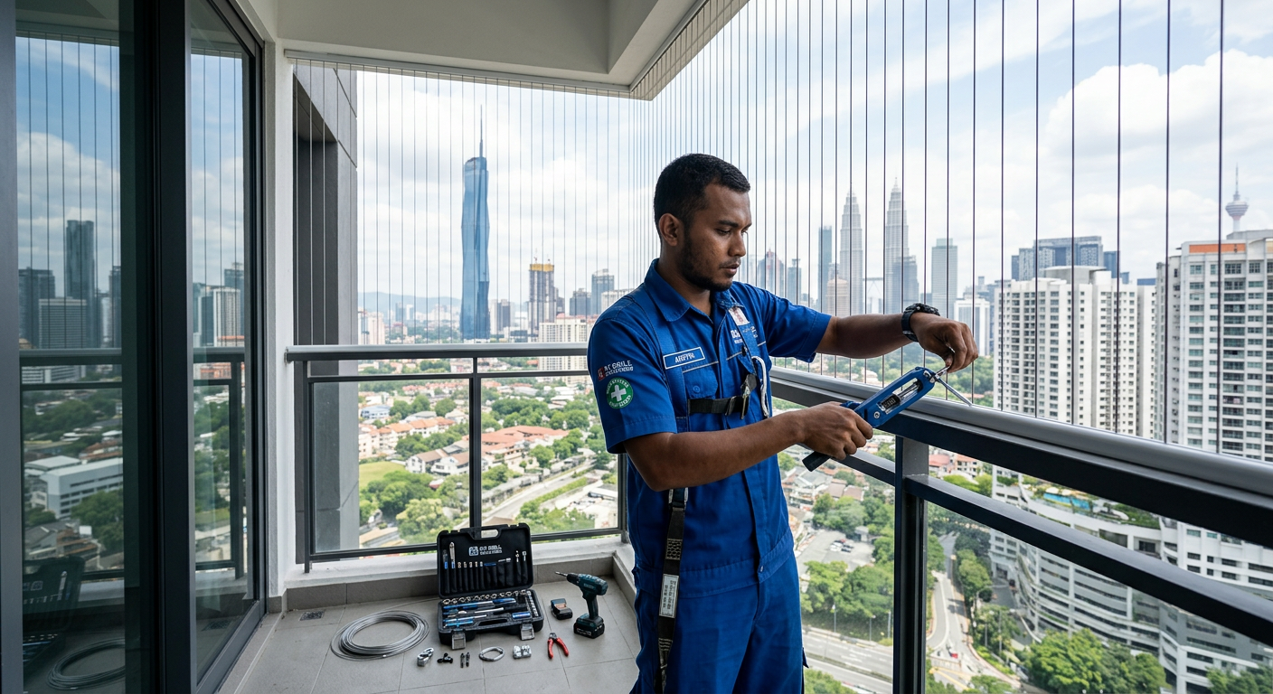 Professional invisible grill installer at work
